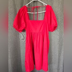 Draper James Ladies Smocked Puff Sleeve Mini Dress Size XL Red Pockets